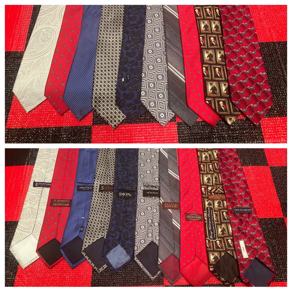 Lot of 10 Mens Silk Ties Ref# 1363
TIE WIDTH : 3 to 4 in